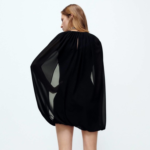 ZARA CAPE STYLE MINI DRESS BLACK M - Picture 10 of 13